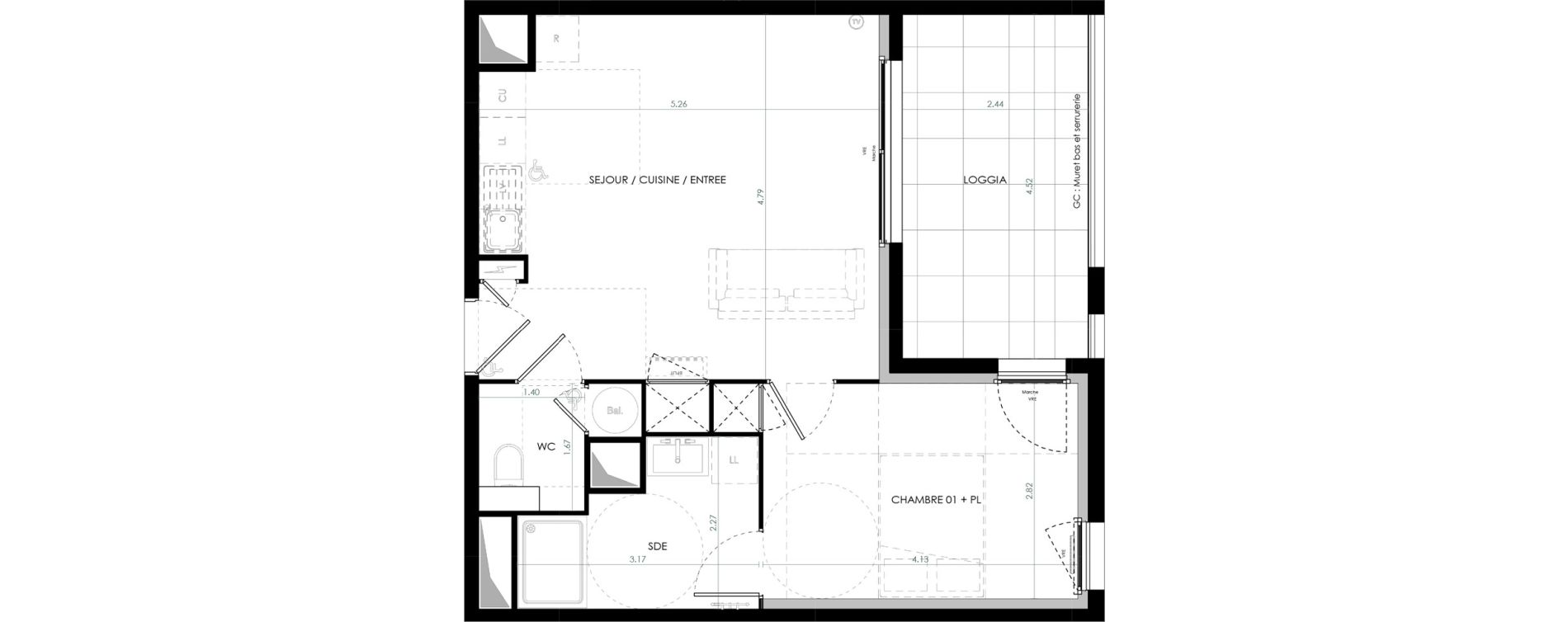 Appartement T2 de 45,31 m2 &agrave; Saint-Cl&eacute;ment-De-Rivi&egrave;re Centre