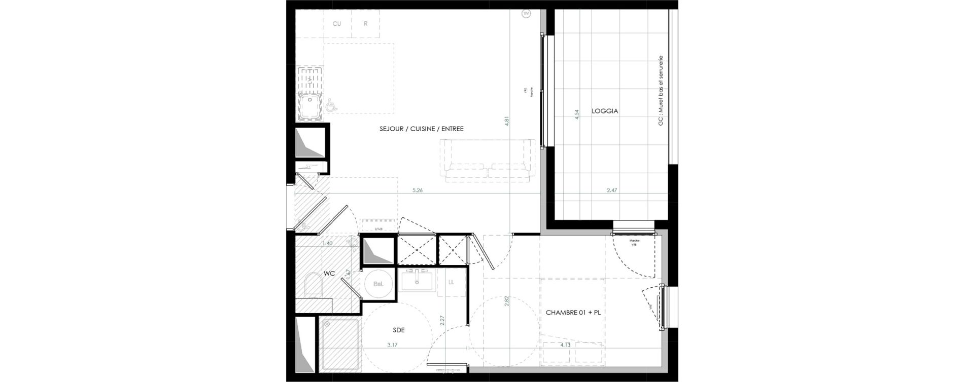 Appartement T2 de 45,37 m2 &agrave; Saint-Cl&eacute;ment-De-Rivi&egrave;re Centre