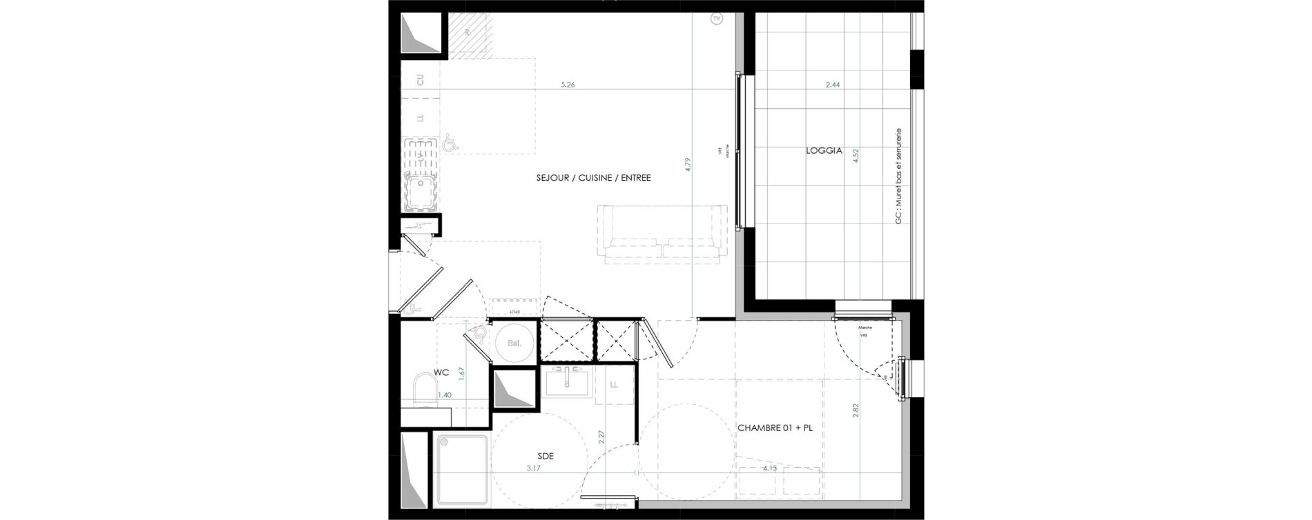 Appartement T2 de 45,32 m2 &agrave; Saint-Cl&eacute;ment-De-Rivi&egrave;re Centre