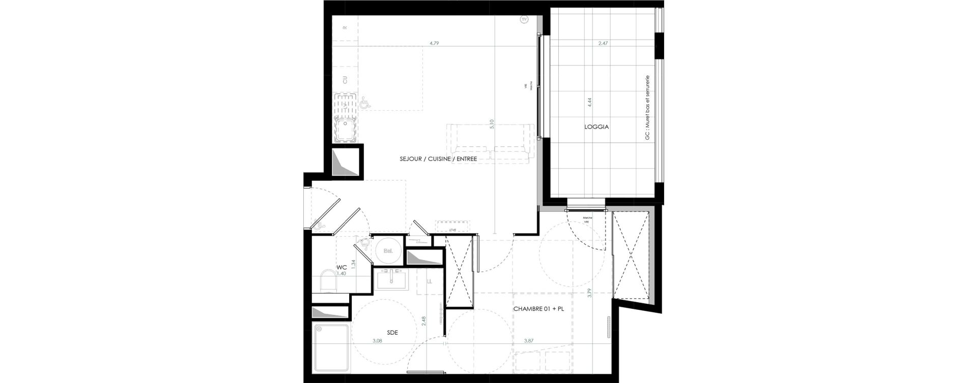 Appartement T2 de 48,20 m2 &agrave; Saint-Cl&eacute;ment-De-Rivi&egrave;re Centre