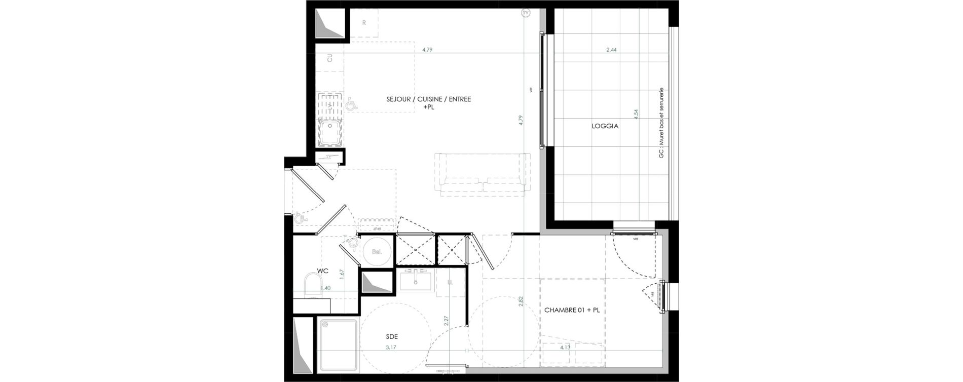Appartement T2 de 43,82 m2 &agrave; Saint-Cl&eacute;ment-De-Rivi&egrave;re Centre