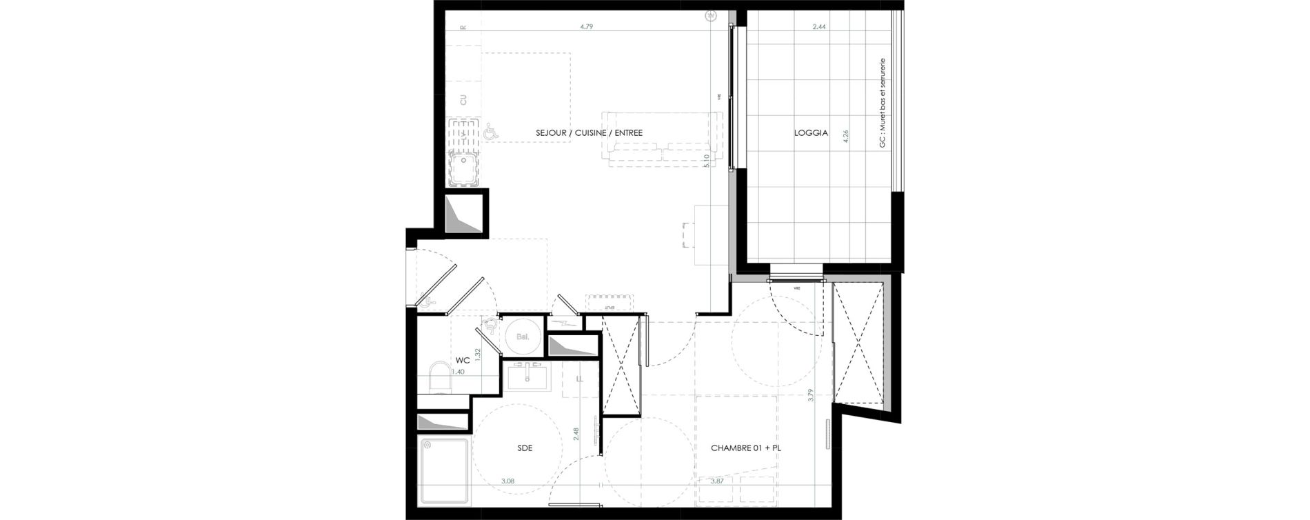 Appartement T2 de 48,18 m2 &agrave; Saint-Cl&eacute;ment-De-Rivi&egrave;re Centre