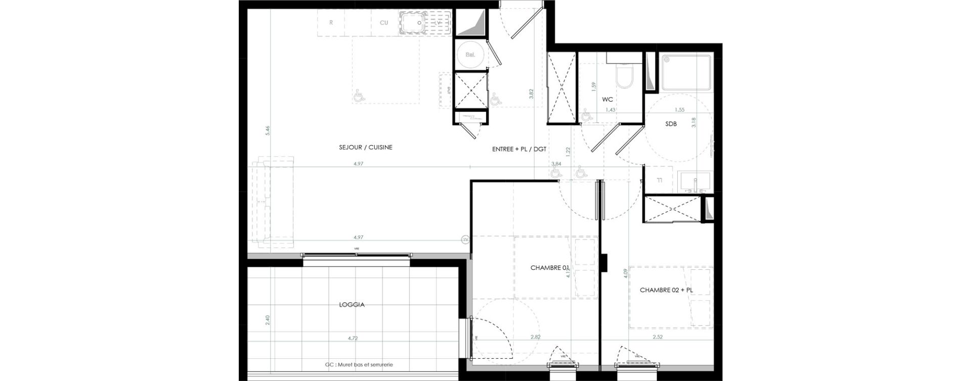 Appartement T3 de 64,12 m2 &agrave; Saint-Cl&eacute;ment-De-Rivi&egrave;re Centre