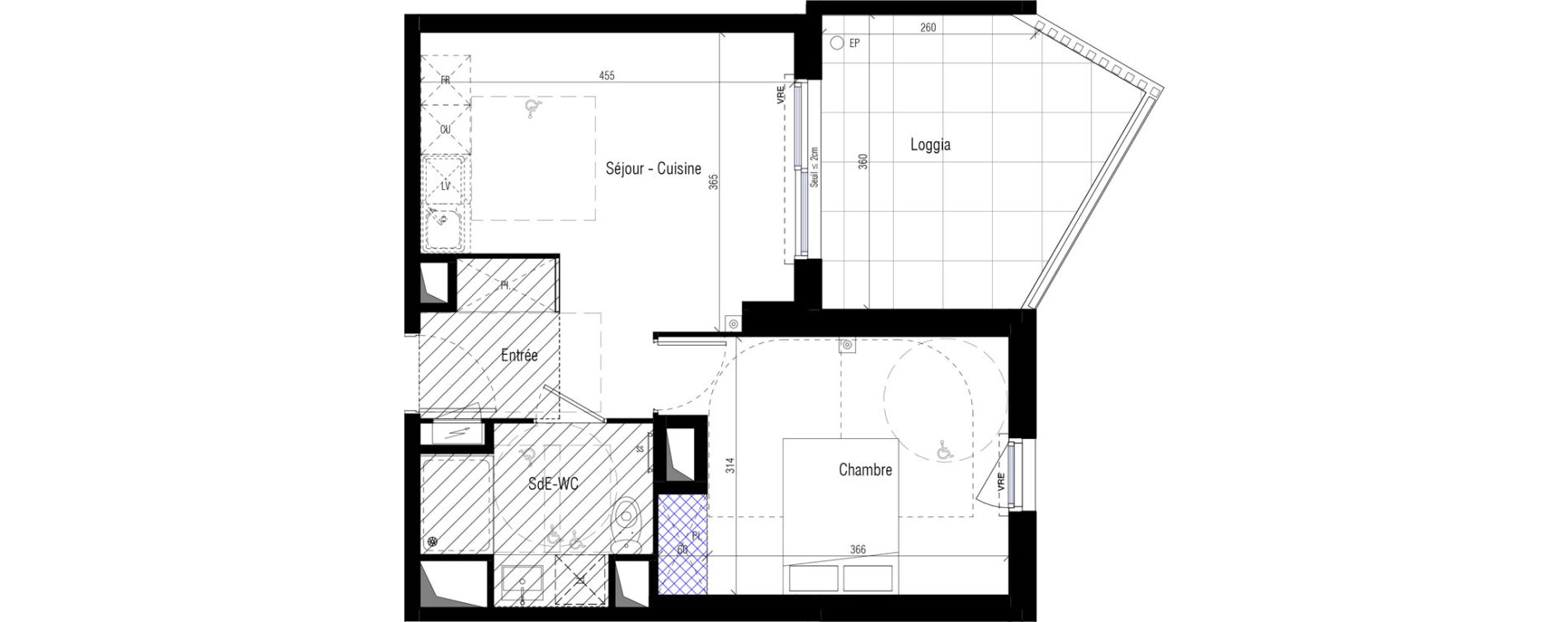 Appartement T2 de 36,70 m2 &agrave; Saint-G&eacute;ly-Du-Fesc Centre