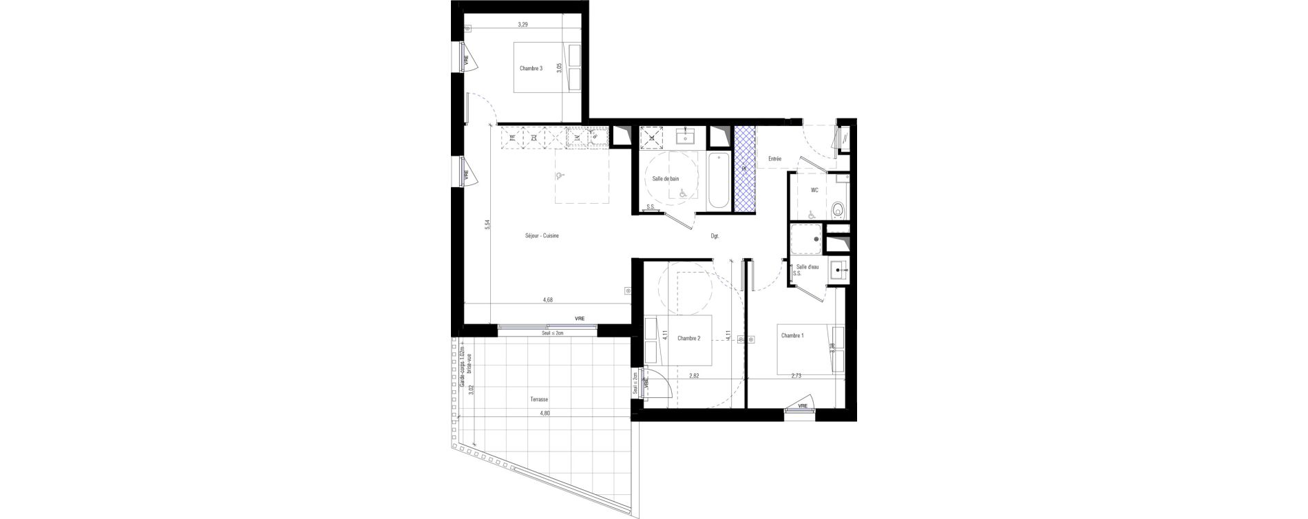 Duplex T4 de 77,80 m2 &agrave; Saint-G&eacute;ly-Du-Fesc Centre