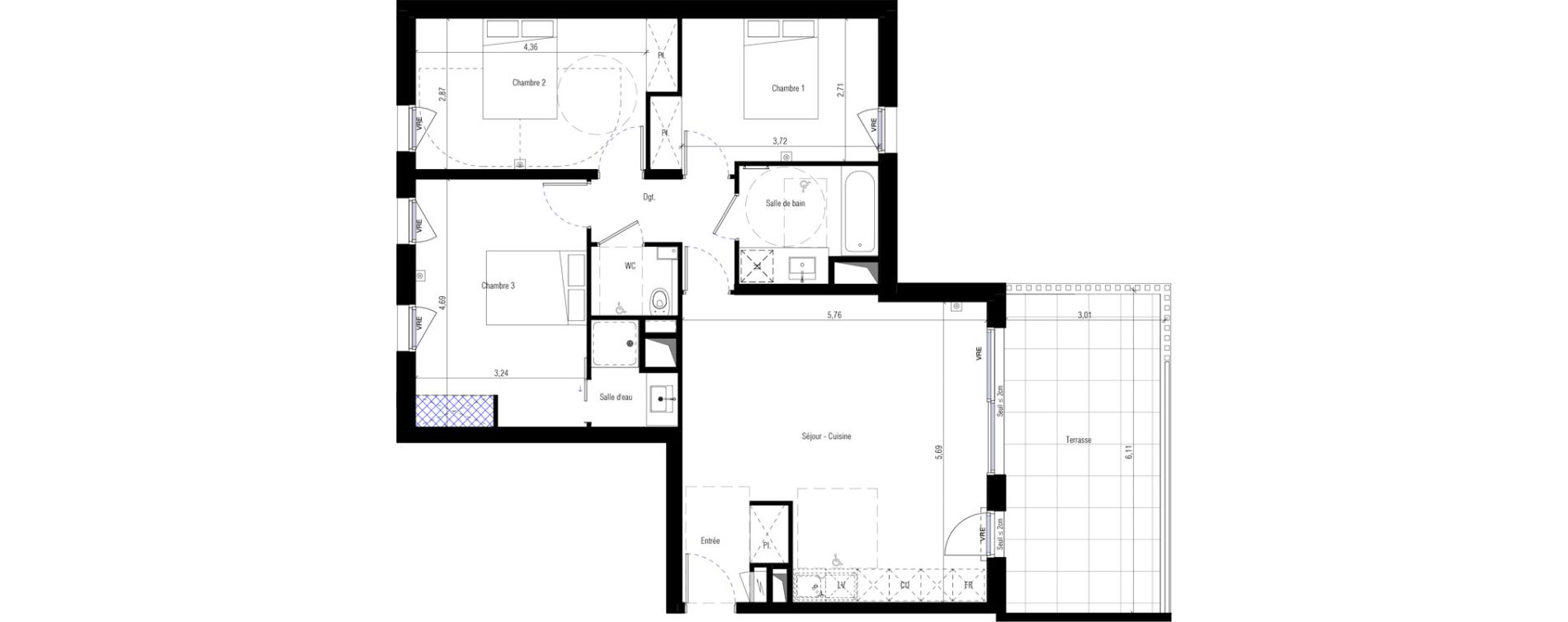 Appartement T4 de 86,10 m2 &agrave; Saint-G&eacute;ly-Du-Fesc Centre