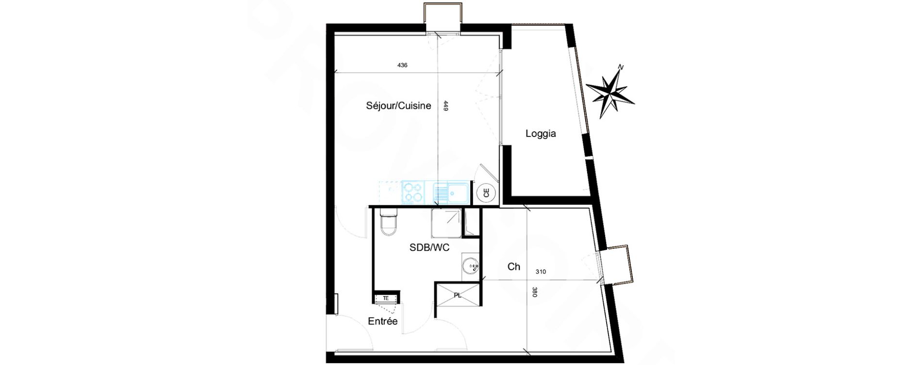 Appartement T2 de 44,75 m2 &agrave; Saint-Jean-De-V&eacute;das Roque fraisse