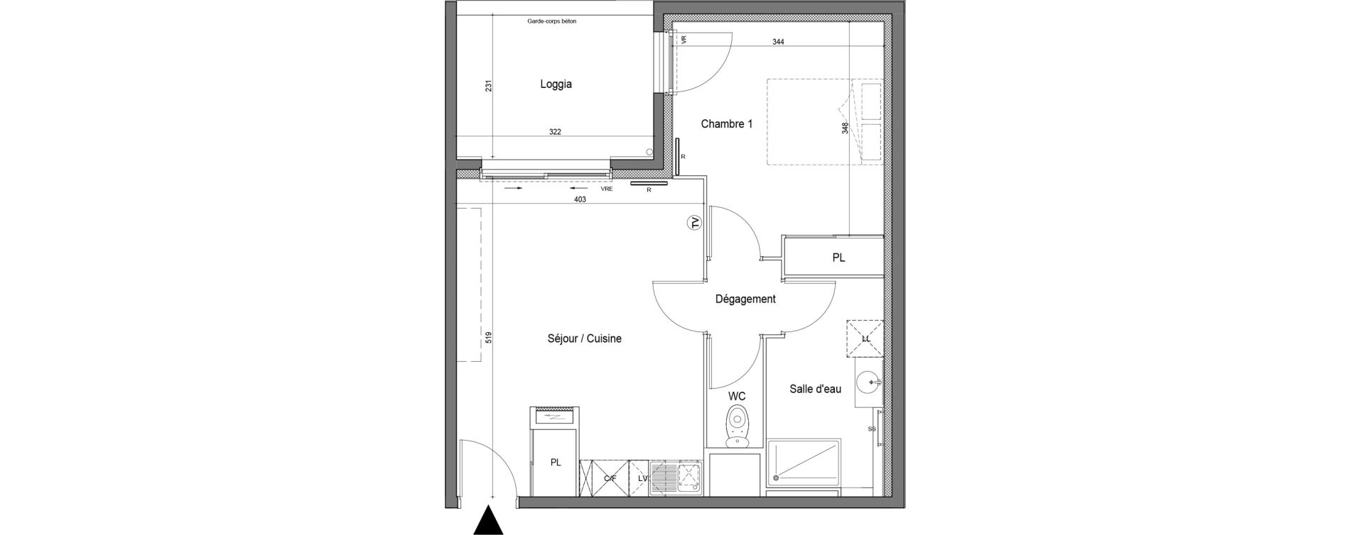 Appartement T2 de 42,85 m2 &agrave; Saint-Jean-De-V&eacute;das Roque fraisse