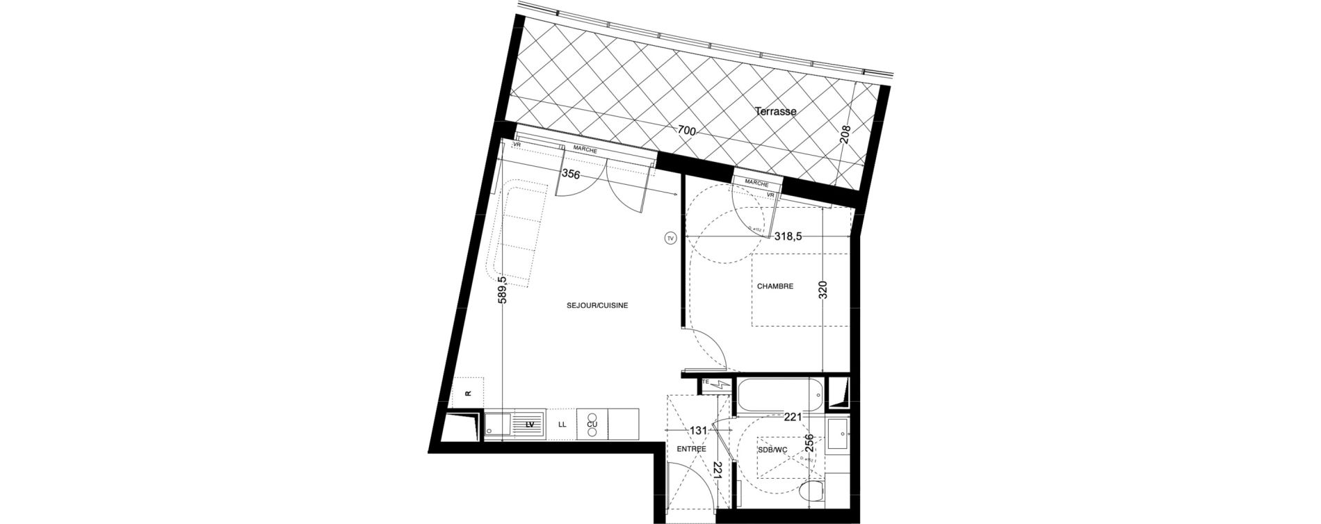 Appartement T2 de 41,59 m2 &agrave; Saint-Jean-De-V&eacute;das Centre