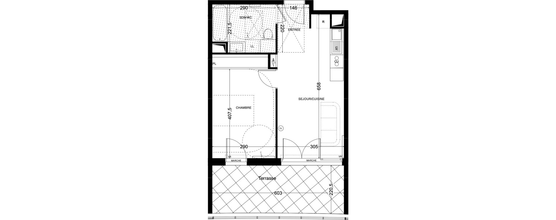 Appartement T2 de 39,85 m2 &agrave; Saint-Jean-De-V&eacute;das Centre