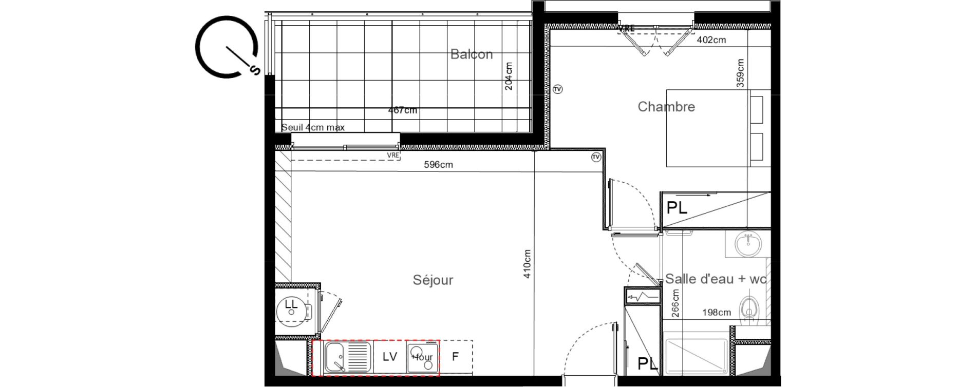 Appartement T2 de 43,90 m2 &agrave; Sauvian Les mouli&egrave;res