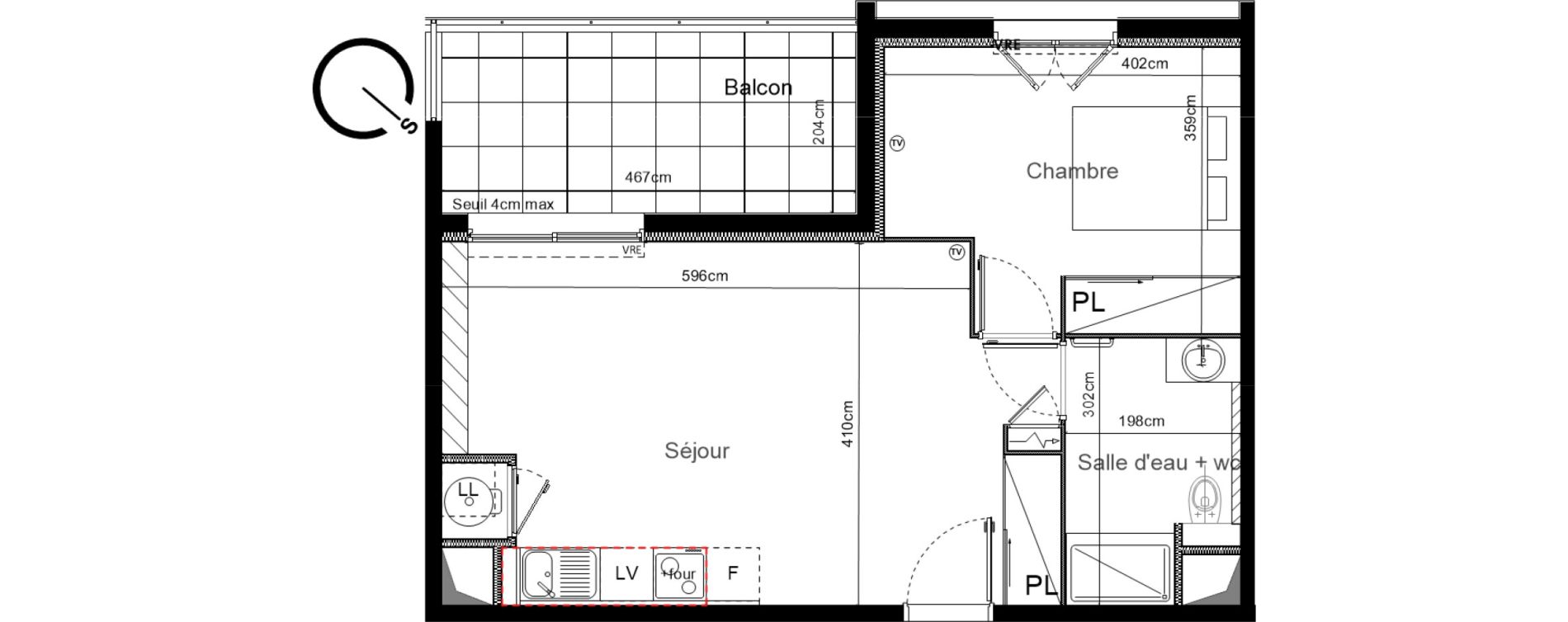 Appartement T2 de 43,90 m2 &agrave; Sauvian Les mouli&egrave;res