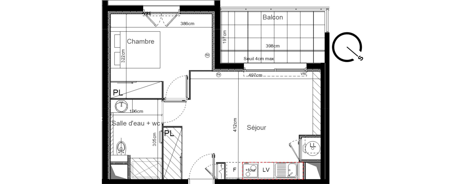 Appartement T2 de 39,60 m2 &agrave; Sauvian Les mouli&egrave;res