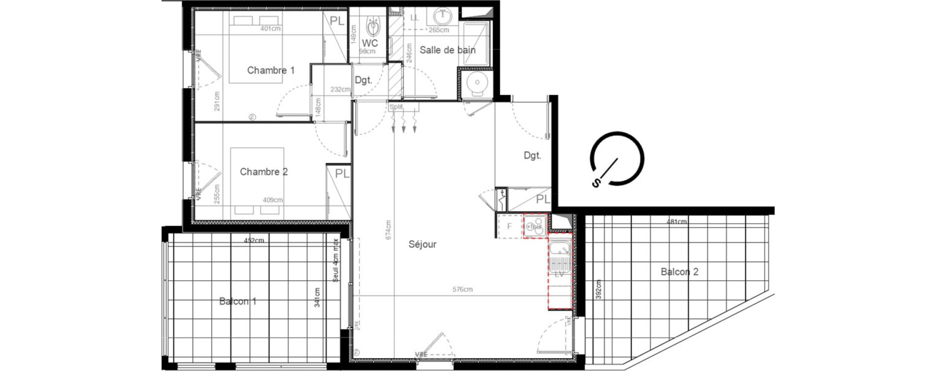Appartement T3 de 67,00 m2 &agrave; Sauvian Les mouli&egrave;res