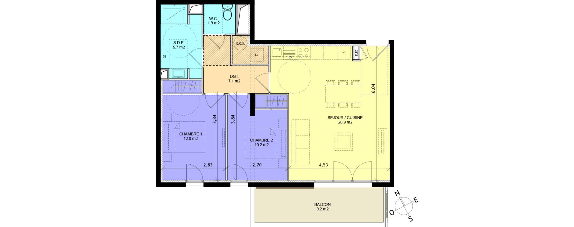 Appartement T3 de 65,80 m2 &agrave; Sauvian Centre