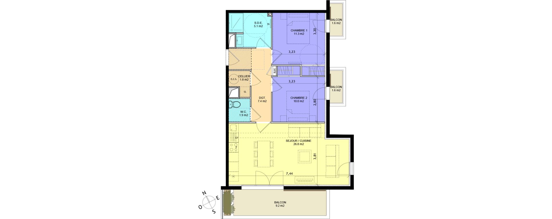 Appartement T3 de 64,30 m2 &agrave; Sauvian Centre