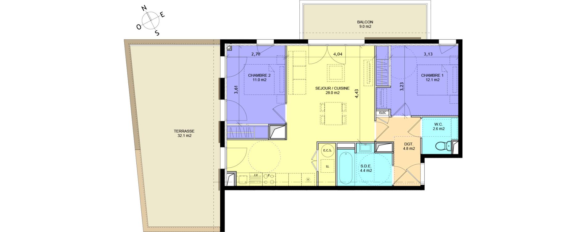 Appartement T3 de 62,90 m2 &agrave; Sauvian Centre