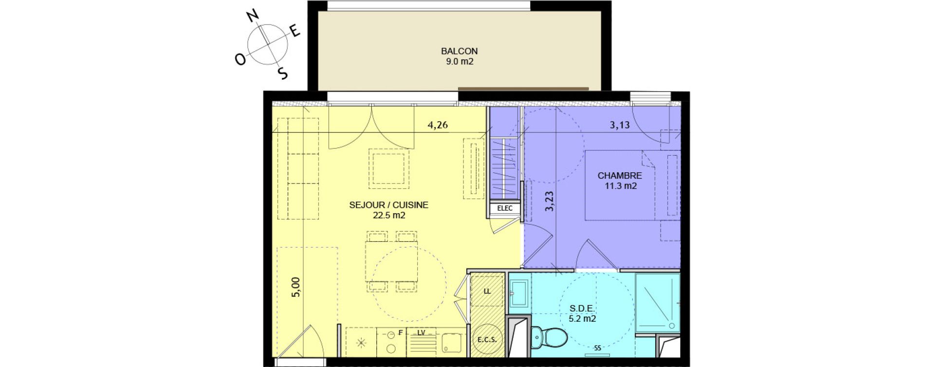 Appartement T2 de 39,00 m2 &agrave; Sauvian Centre