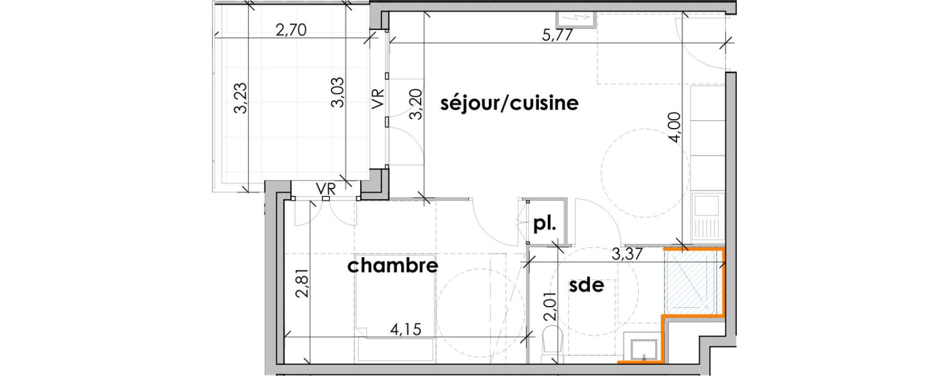 Appartement T2 de 38,47 m2 &agrave; Sauvian Les mouli&egrave;res