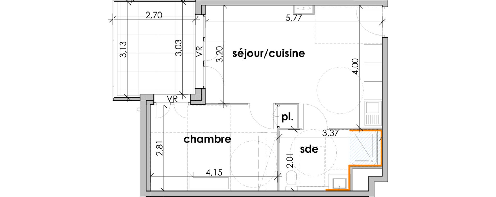 Appartement T2 de 38,47 m2 &agrave; Sauvian Les mouli&egrave;res