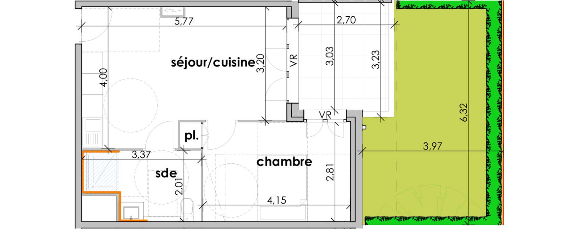 Appartement T2 de 38,47 m2 &agrave; Sauvian Les mouli&egrave;res