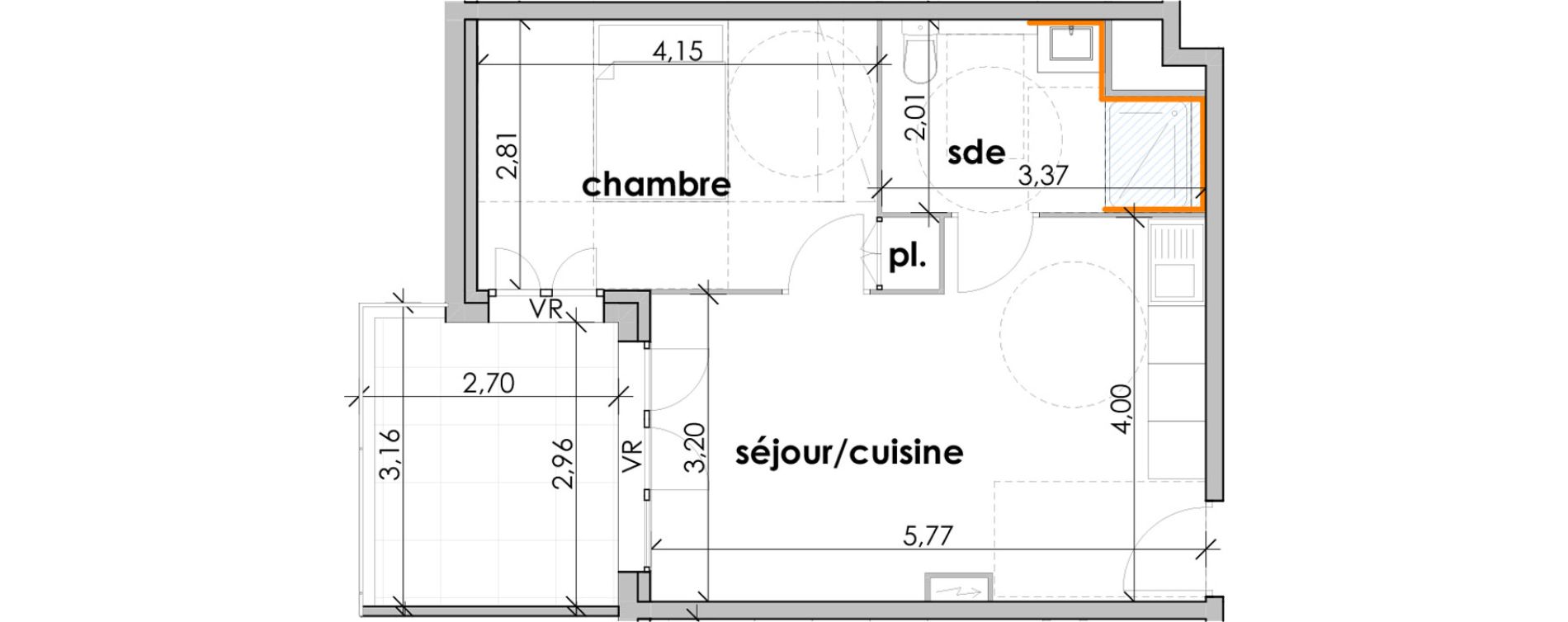 Appartement T2 de 38,47 m2 &agrave; Sauvian Les mouli&egrave;res