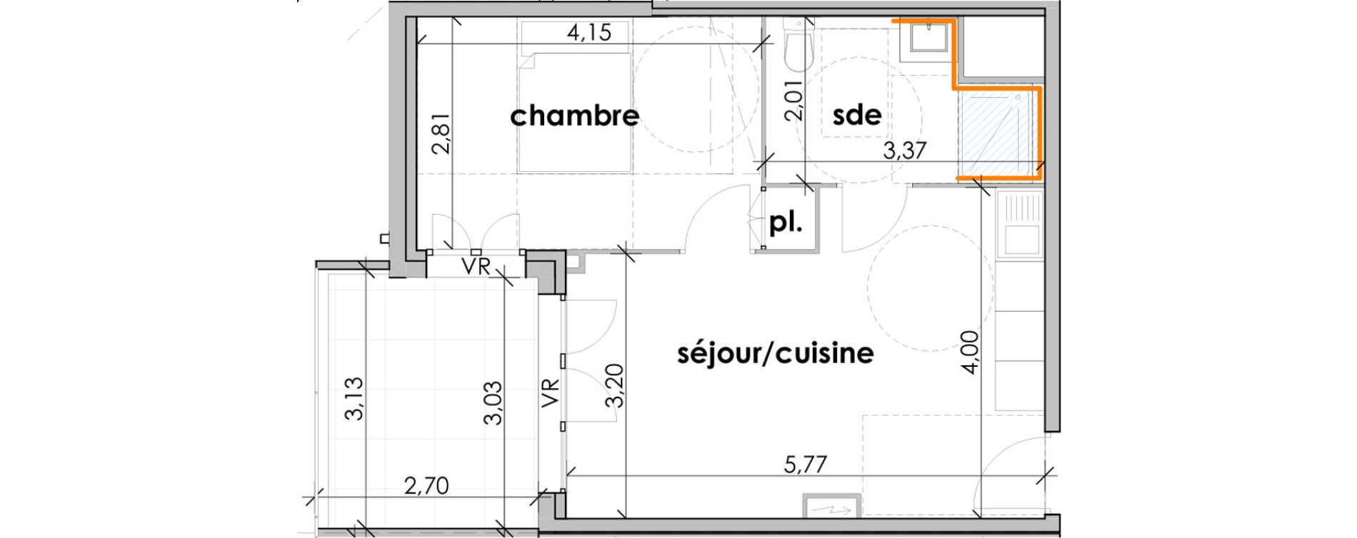 Appartement T2 de 38,42 m2 &agrave; Sauvian Les mouli&egrave;res