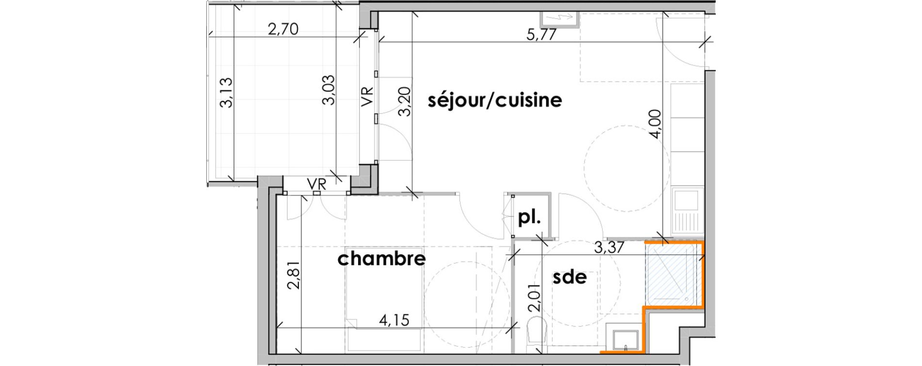 Appartement T2 de 38,47 m2 &agrave; Sauvian Les mouli&egrave;res