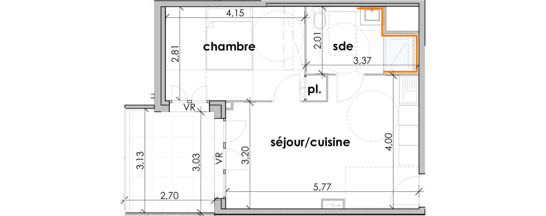 Appartement T2 de 38,42 m2 &agrave; Sauvian Les mouli&egrave;res