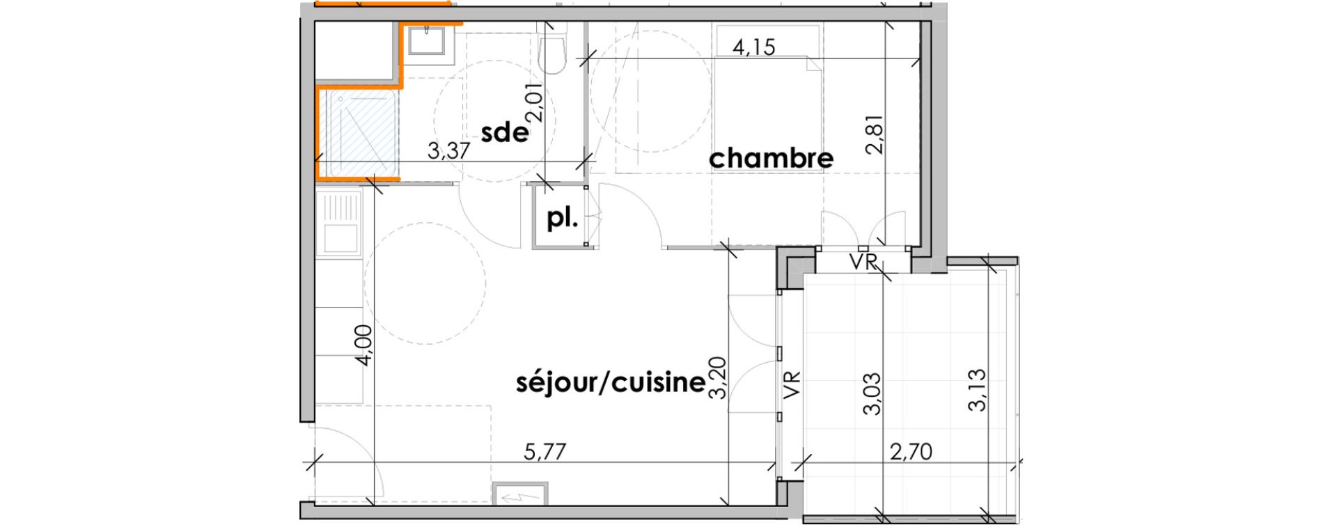 Appartement T2 de 38,47 m2 &agrave; Sauvian Centre