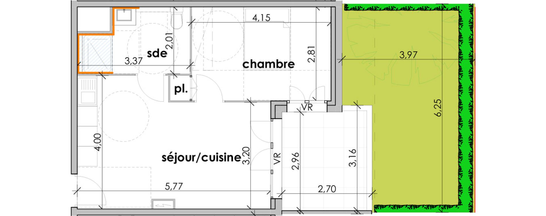 Appartement T2 de 38,47 m2 &agrave; Sauvian Les mouli&egrave;res