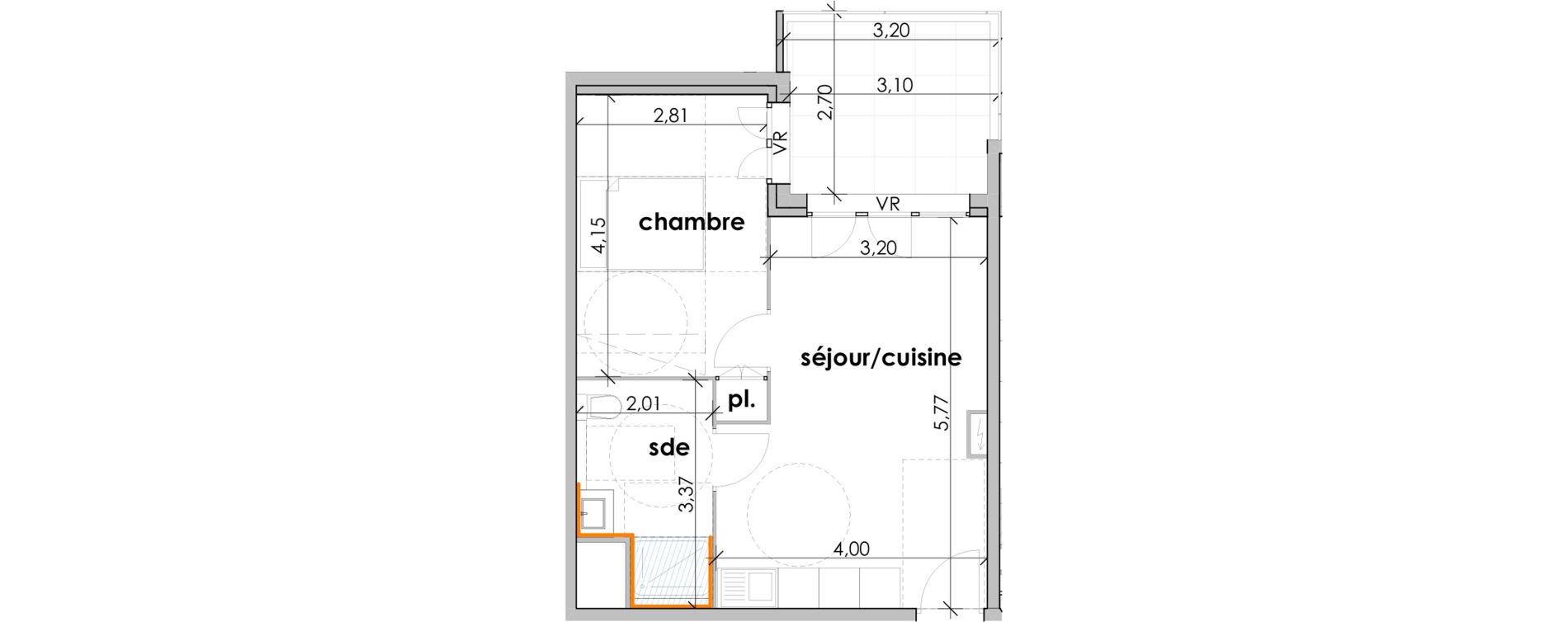 Appartement T2 de 38,47 m2 &agrave; Sauvian Les mouli&egrave;res