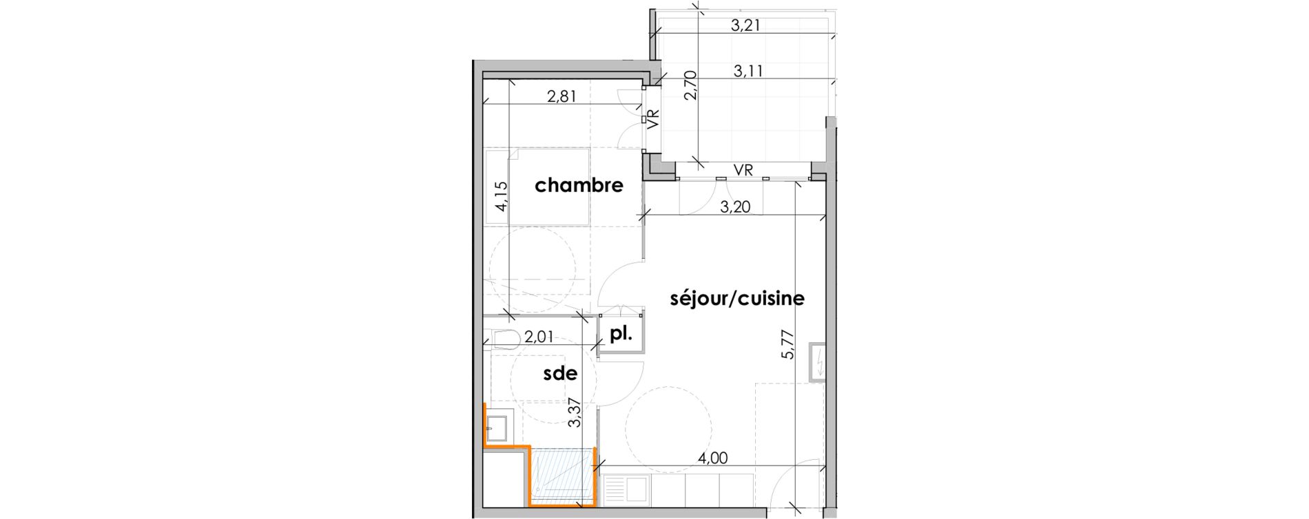 Appartement T2 de 38,47 m2 &agrave; Sauvian Les mouli&egrave;res