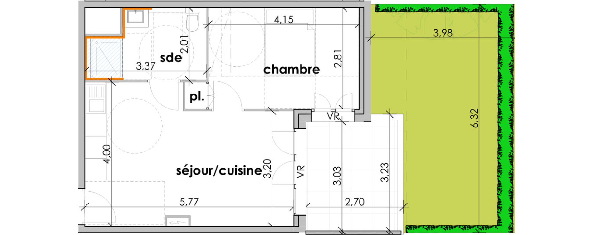 Appartement T2 de 38,47 m2 &agrave; Sauvian Les mouli&egrave;res