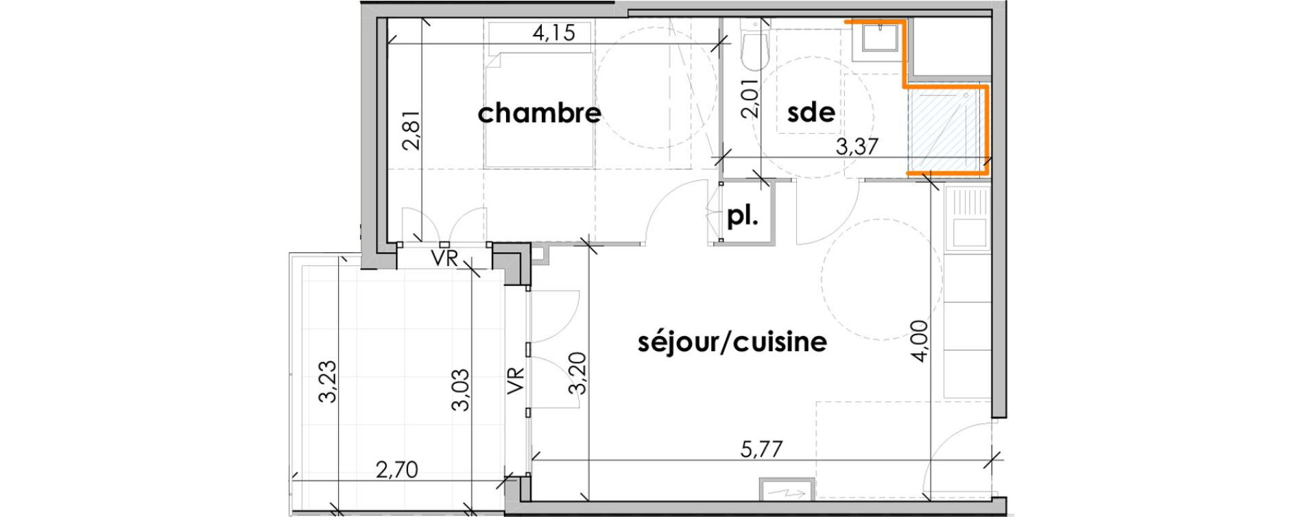 Appartement T2 de 38,42 m2 &agrave; Sauvian Les mouli&egrave;res