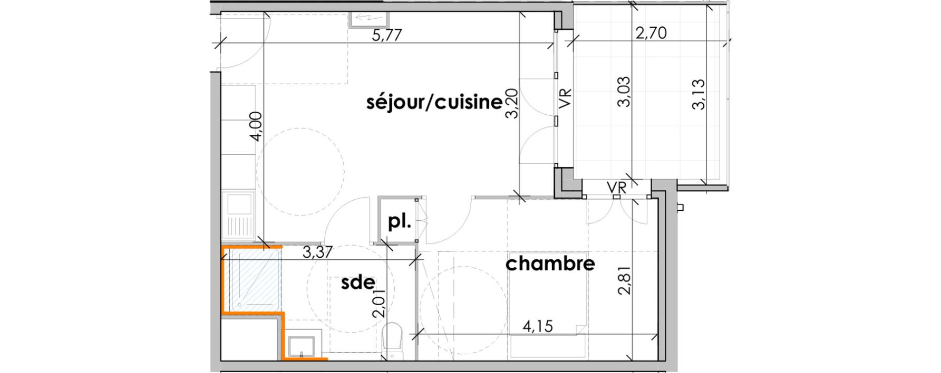 Appartement T2 de 38,47 m2 &agrave; Sauvian Les mouli&egrave;res