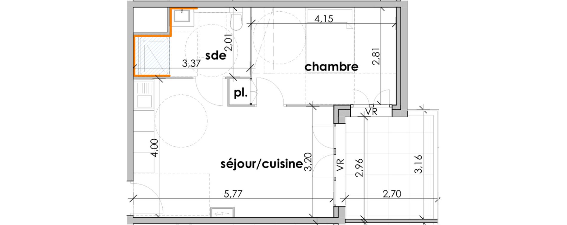 Appartement T2 de 38,47 m2 &agrave; Sauvian Les mouli&egrave;res