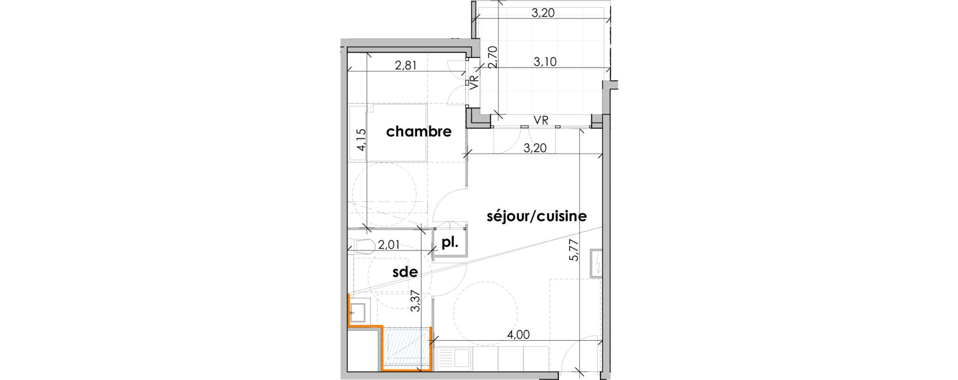 Appartement T2 de 38,47 m2 &agrave; Sauvian Les mouli&egrave;res