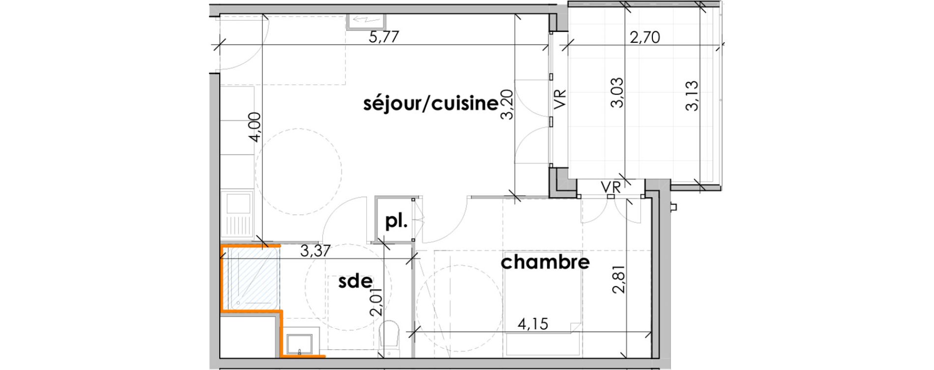 Appartement T2 de 38,47 m2 &agrave; Sauvian Les mouli&egrave;res