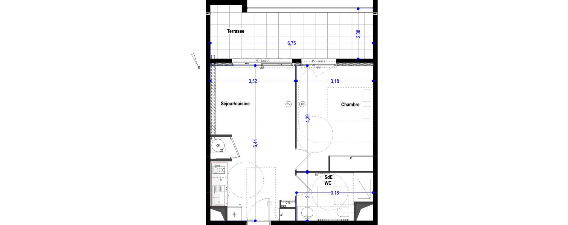Appartement T2 de 41,50 m2 &agrave; S&eacute;rignan Les jardins de serignan