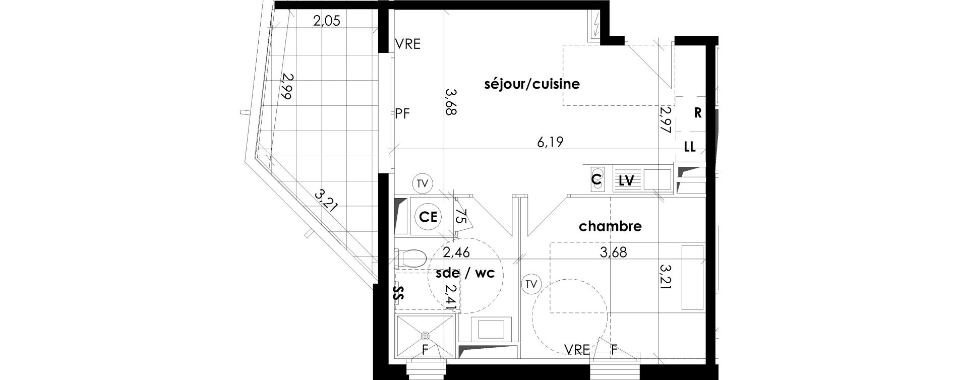 Appartement T2 de 39,60 m2 &agrave; S&eacute;rignan Les jardins de serignan