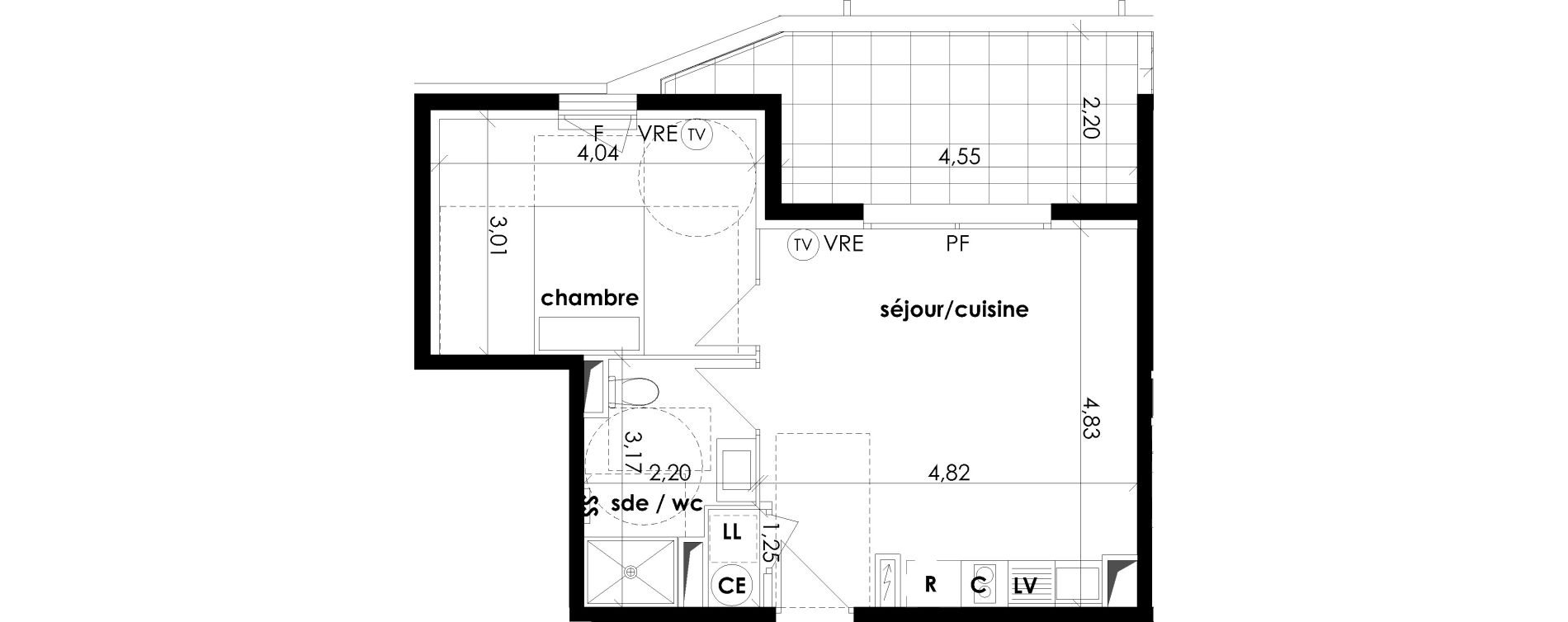 Appartement T2 de 41,25 m2 &agrave; S&eacute;rignan Les jardins de serignan