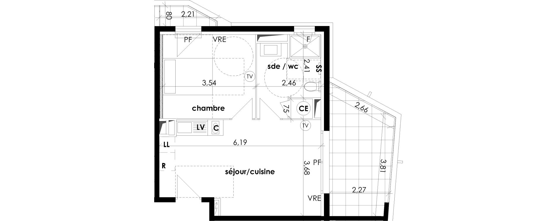 Appartement T2 de 39,15 m2 &agrave; S&eacute;rignan Les jardins de serignan