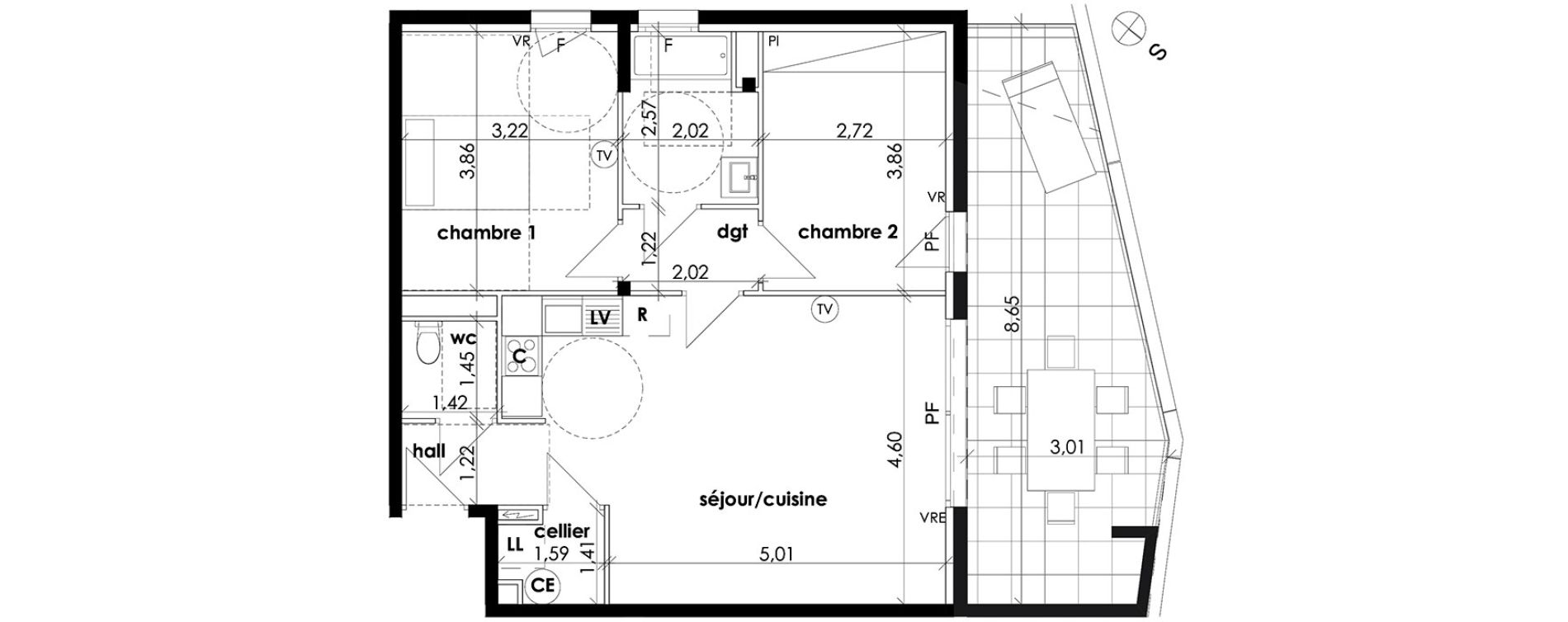 Appartement T3 de 63,95 m2 &agrave; S&eacute;rignan Les jardins de serignan