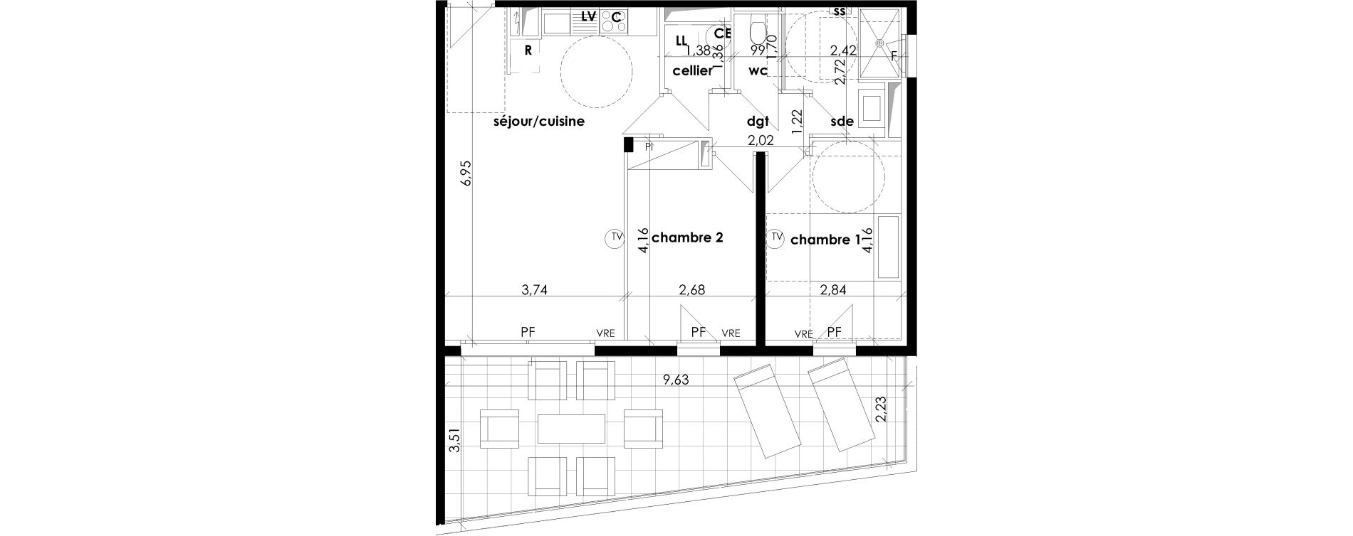 Appartement T3 de 62,30 m2 &agrave; S&eacute;rignan Les jardins de serignan