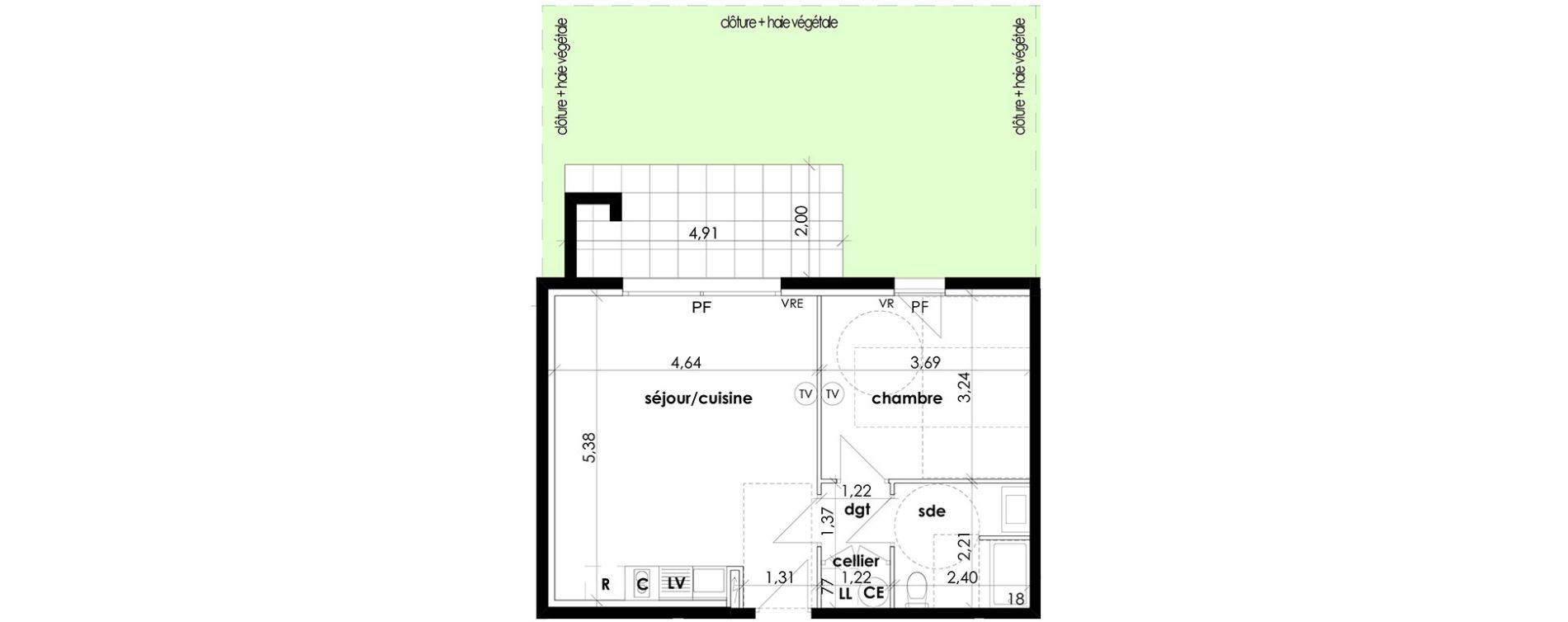 Appartement T2 de 44,80 m2 &agrave; S&eacute;rignan Les jardins de serignan