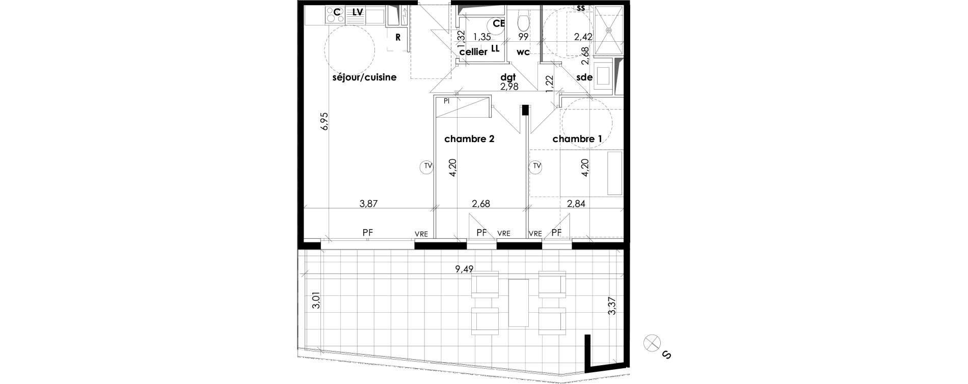 Appartement T3 de 63,00 m2 &agrave; S&eacute;rignan Les jardins de serignan