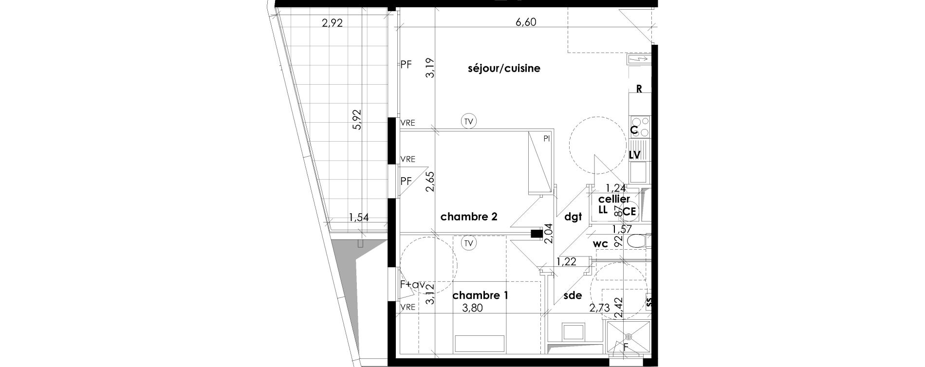 Appartement T3 de 57,50 m2 &agrave; S&eacute;rignan Les jardins de serignan