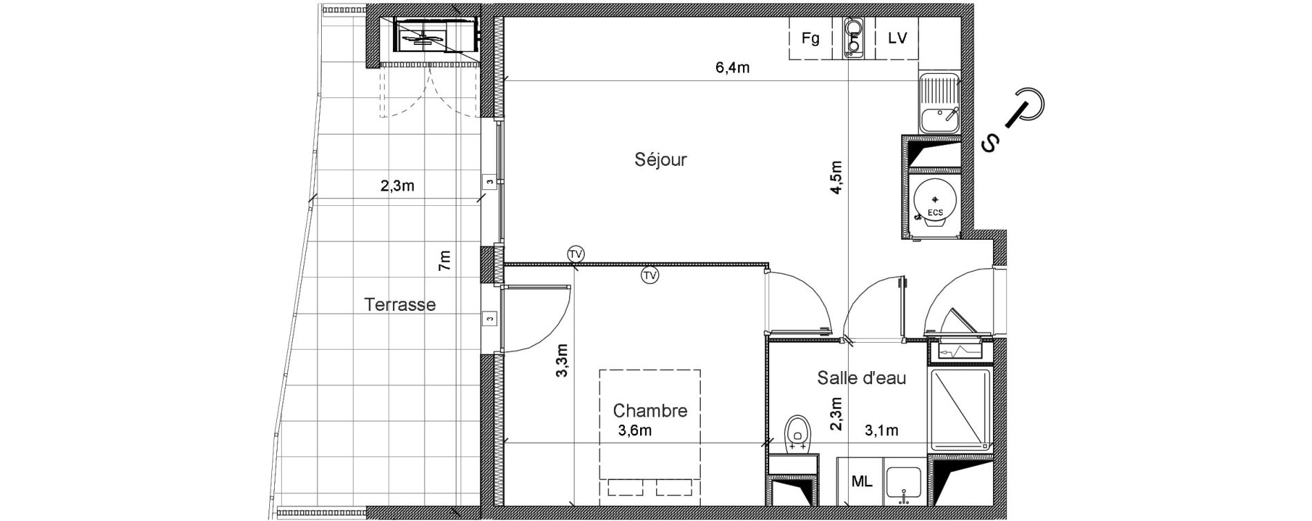 Appartement T2 de 43,40 m2 &agrave; S&eacute;rignan Centre