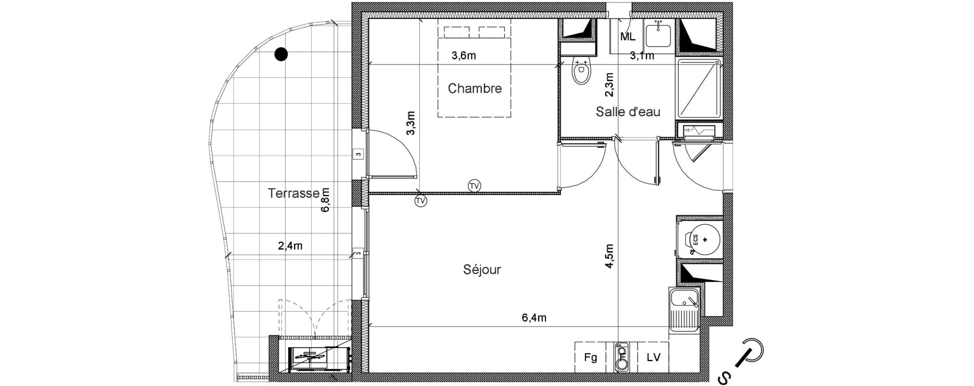 Appartement T2 de 43,40 m2 &agrave; S&eacute;rignan Centre